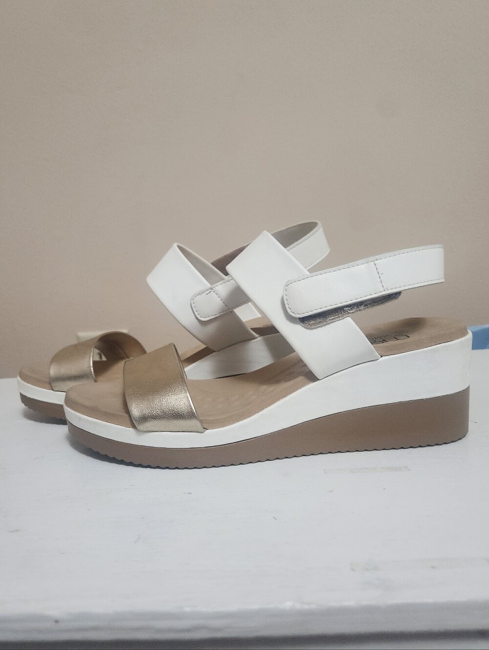Malu Super Comfort White and Gold Wedge Sandals - Comfortable Summer Style